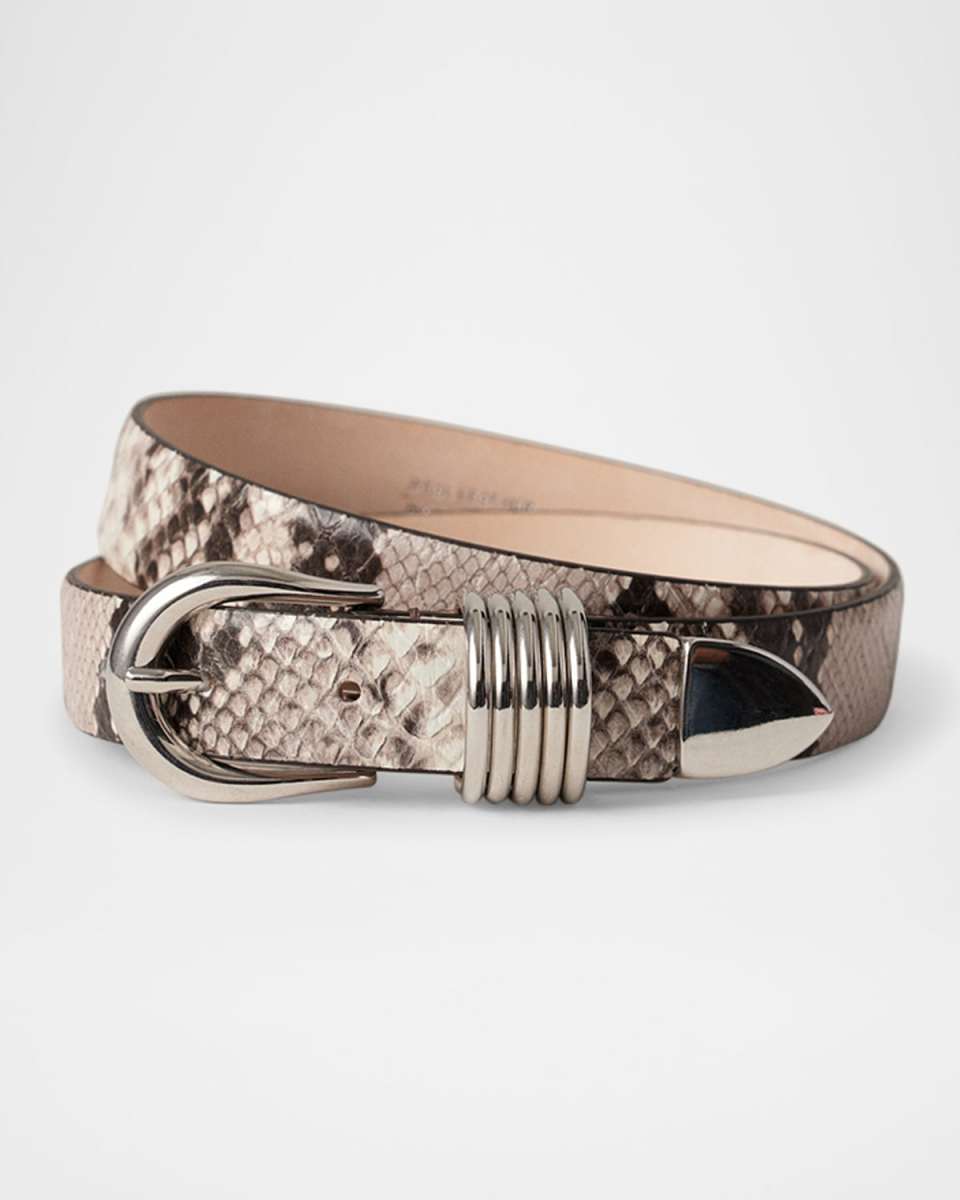 Hollyhock Snake-Print Leather Belt